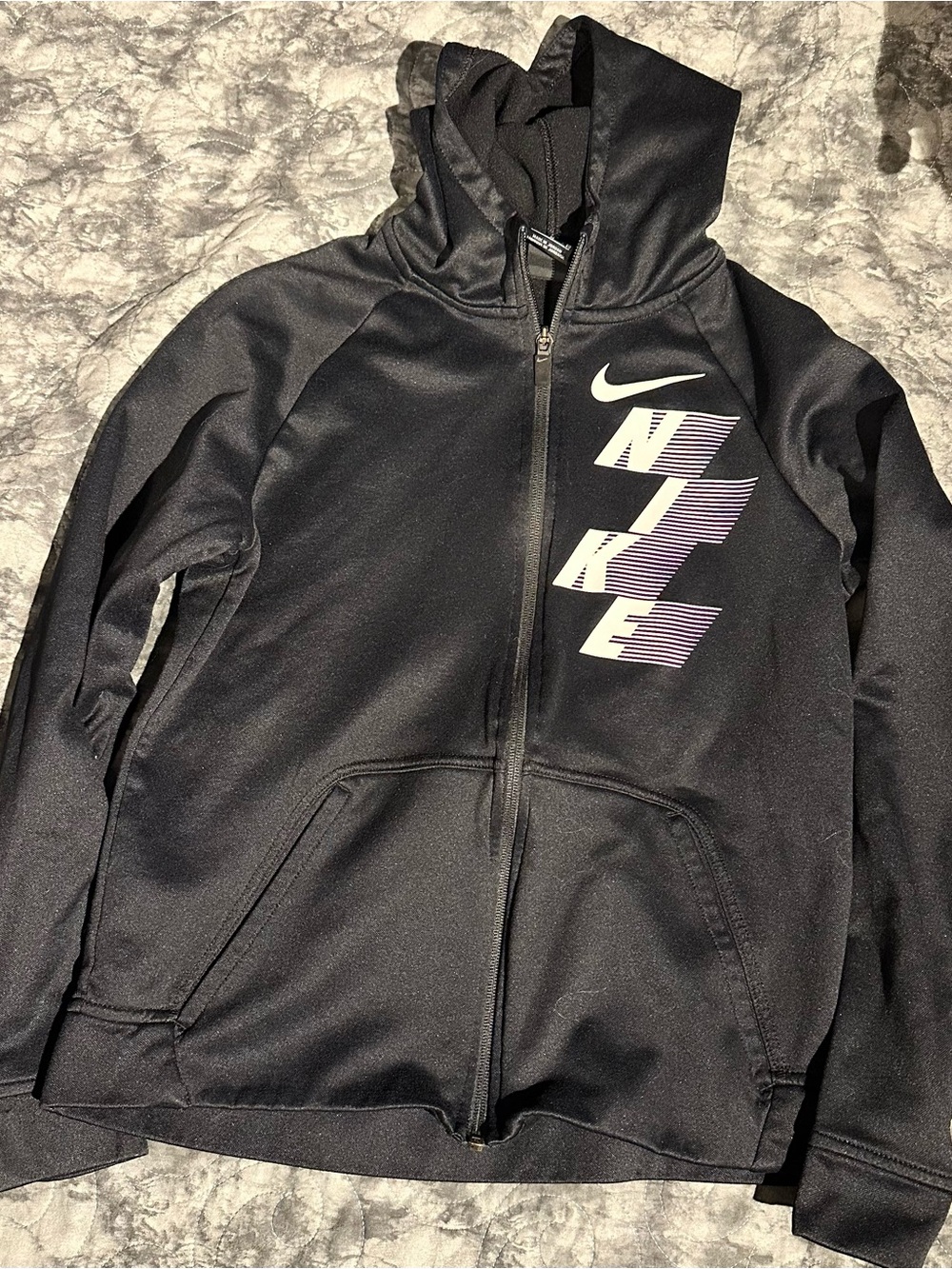 Nike Black Kids' Full-Zip Hooded Jacket with Gradient Logo